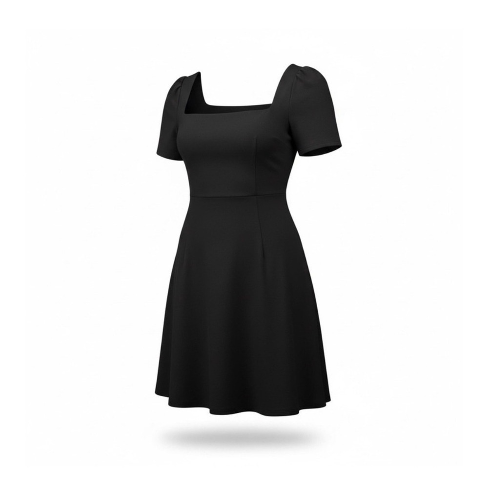 Princess Polly Dress Womens 8 Black Mini Square Neck Puff Sleeve Linen Blend